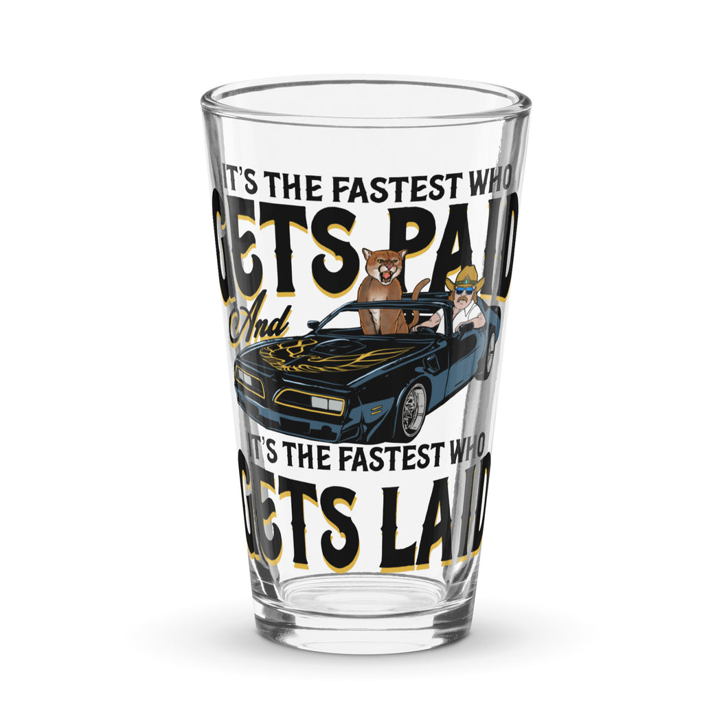 Laid & paid pint glass