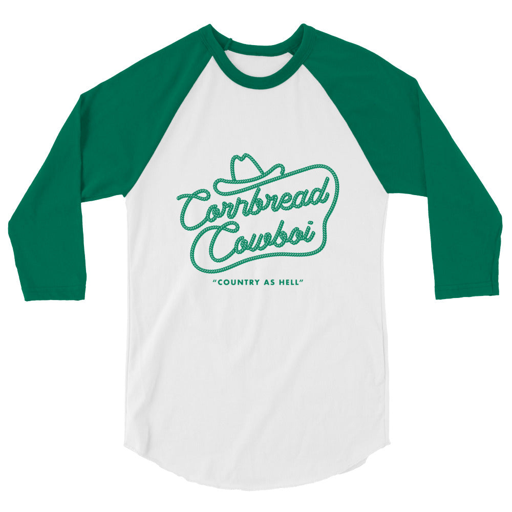 Green font western cowboi 3/4 sleeve raglan shirt